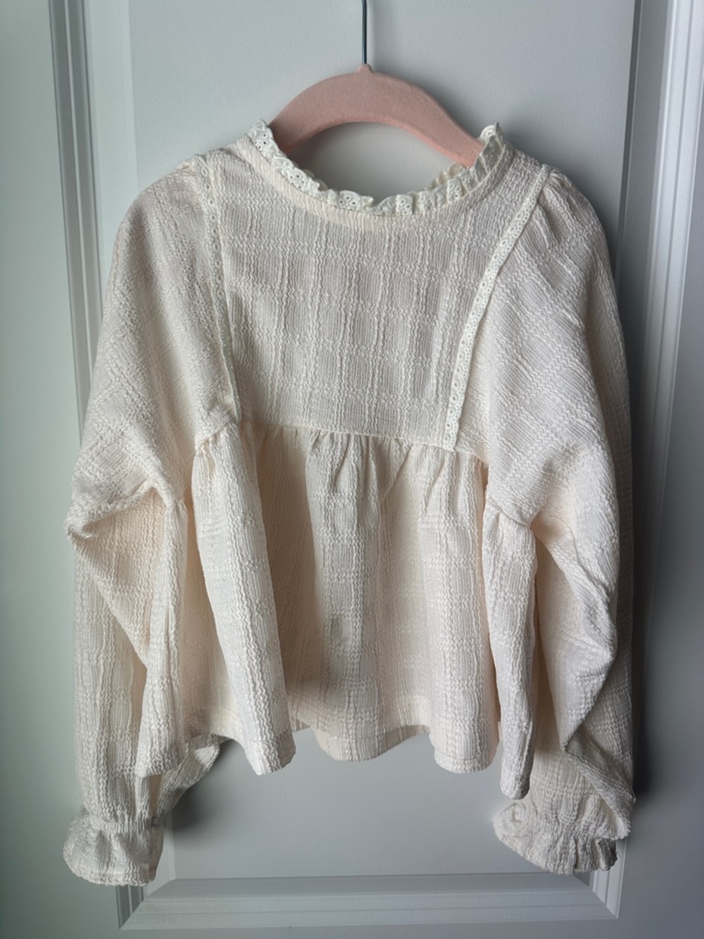 H&M Cream Textured Kids Blouse with Tie Neck